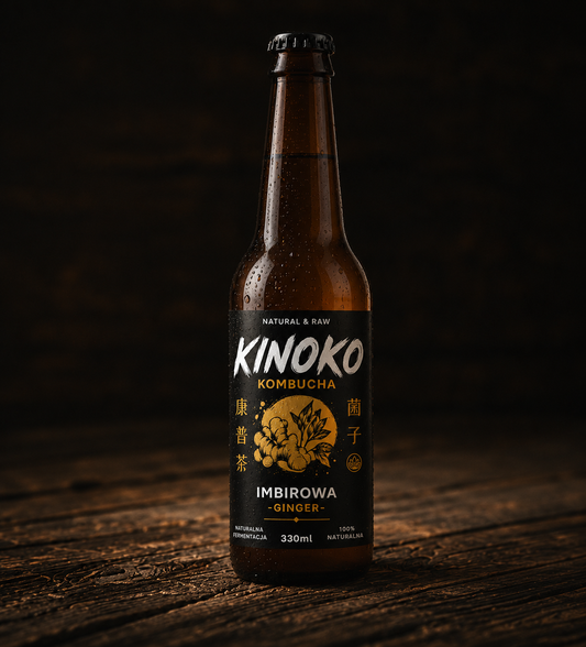 Kombucha imbirowa Kinoko – naturalny napój fermentowany z imbirem, 330ml